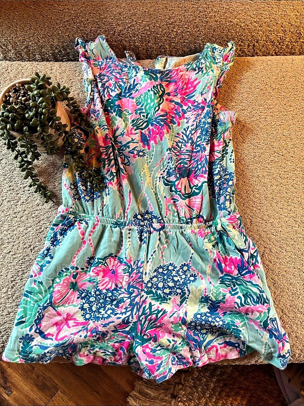Lilly Pulitzer Girls Floral Romper Green & Pink Size 4T